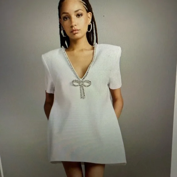 AREA White Dress with Crystal Detail - Picture 1 of 12